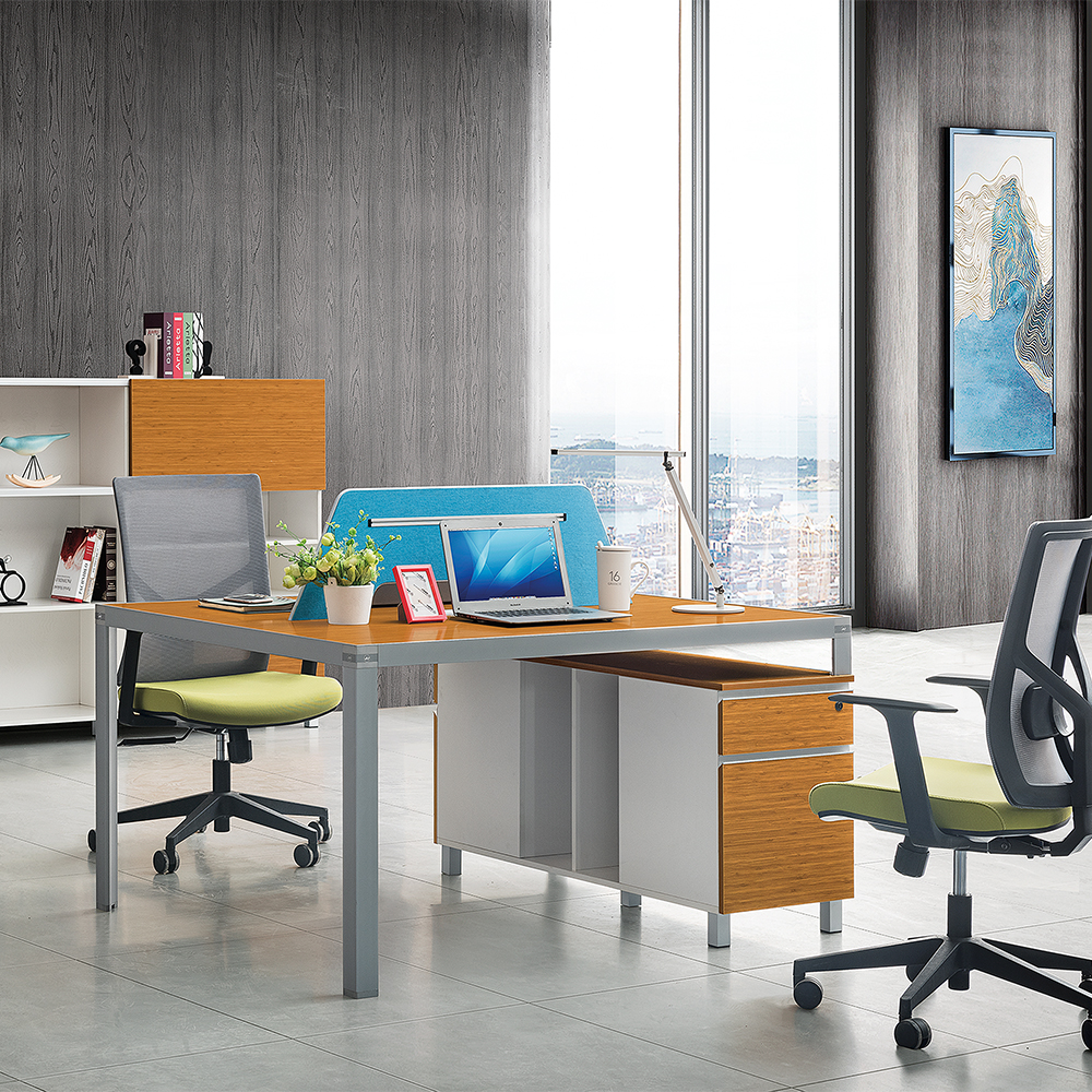Modern Bambu Office Workstation With Side Cabinets|For 2 persons|Double Seats