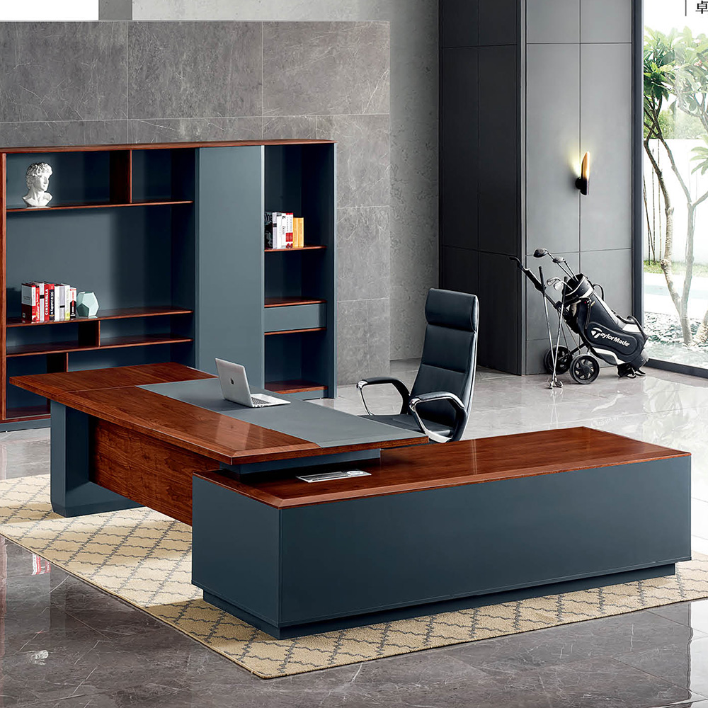 Modern L-shaped Executive Desk with Drawers 