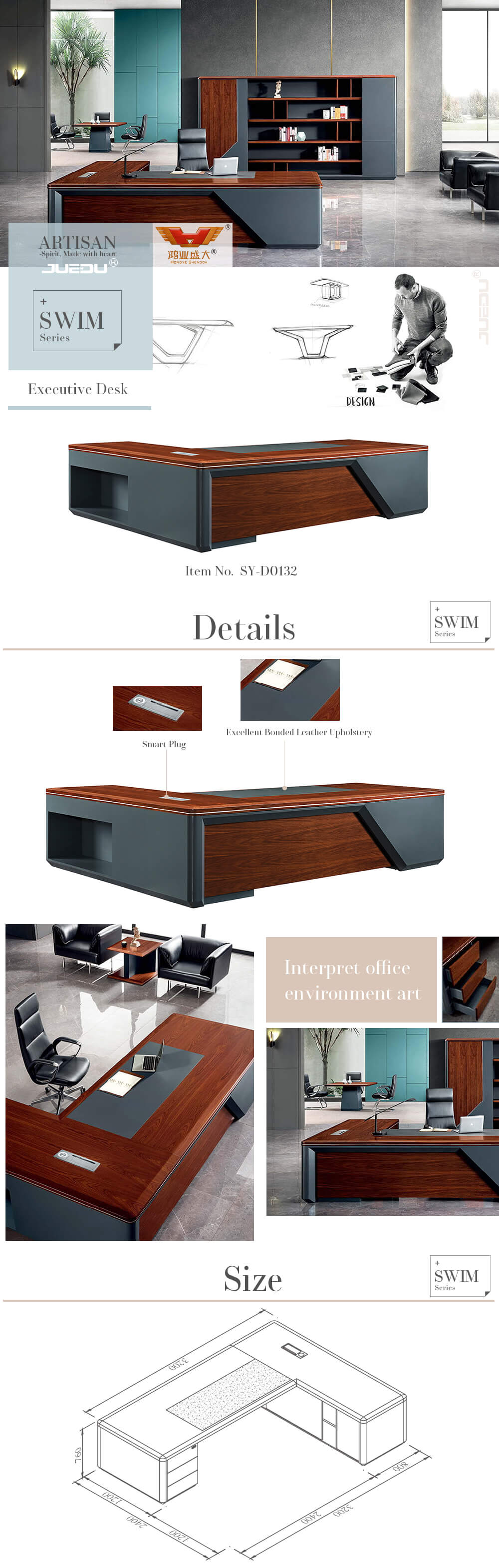 Executive Desk with Leather Inlay